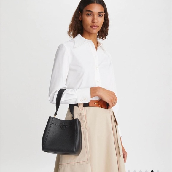 NEW Tory Burch McGraw Black Leather Small Bucket Tote/Crossbody/Shoulder Bag main image 7